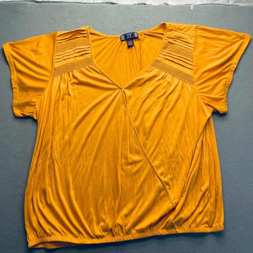 By Design Women Blouse Mustard Yellow Polyester Rayon 3X Boho Surplice Top